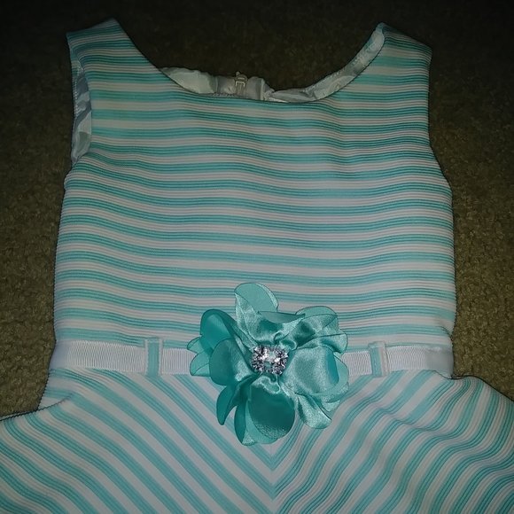 UGC YOUNGLAND TURQUOISE & WHITE STRIPE GIRLS DRESS - Picture 2 of 12